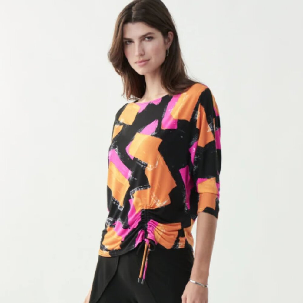 Joseph Ribkoff Size 12 Painters Brush Top Dolman Sleeve Adjustable Hemline